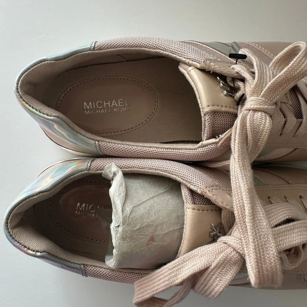 Michael Kors Trainer Sneakers Pink Iridescent Leather Mesh Womens 9M AN20L